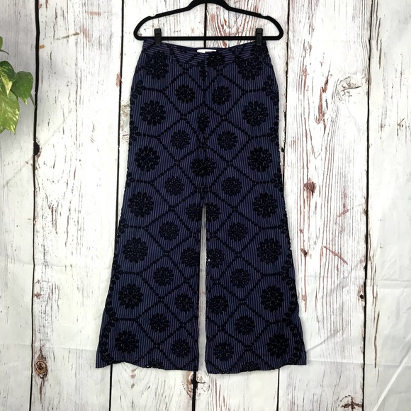 Anthropologie Ett:twa high waisted pinstripe eyelet embroidered wide leg pants - Picture 1 of 9